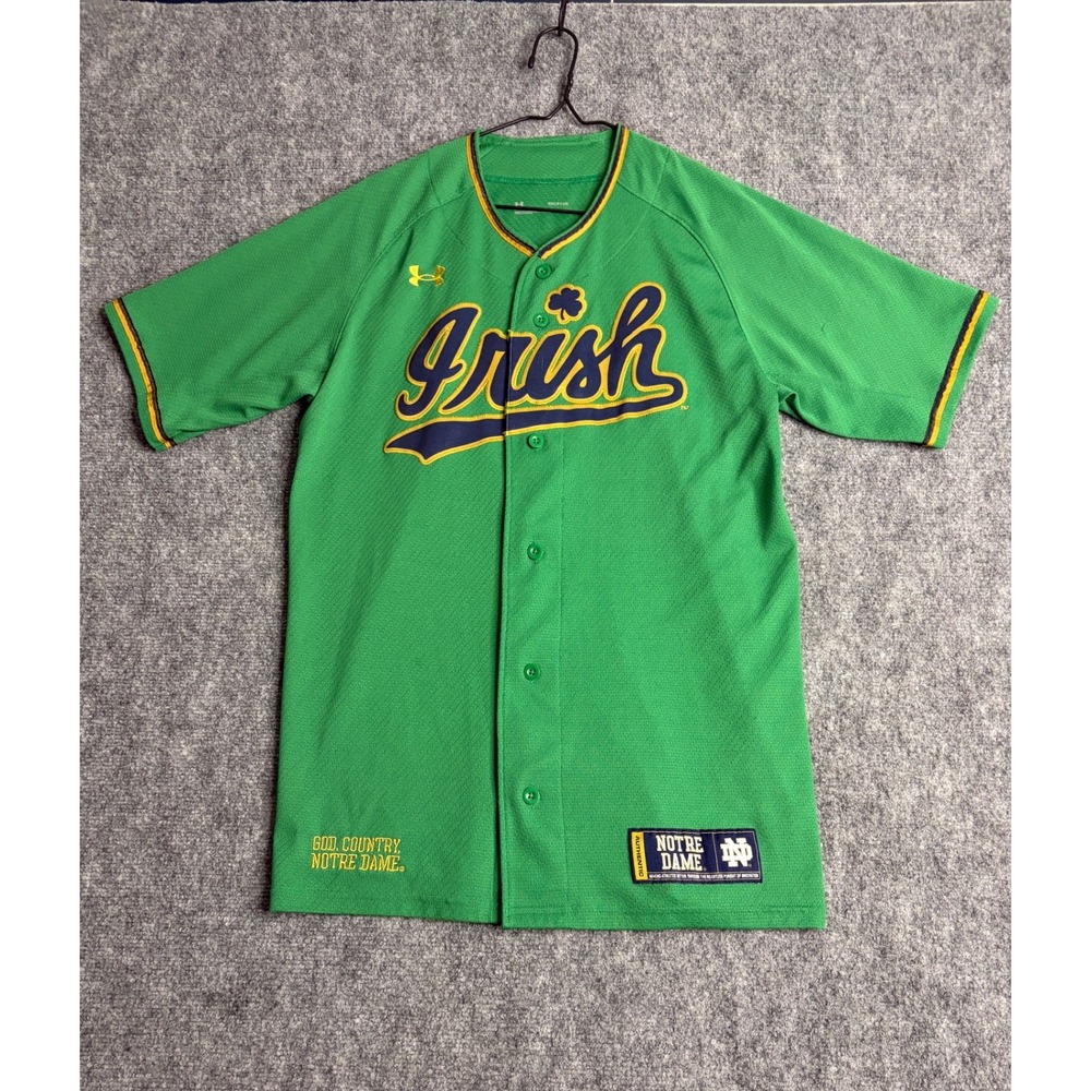 Under Armour Notre Dame Fighting Irish Green Baseball Jersey Mens Small SM/P/CH